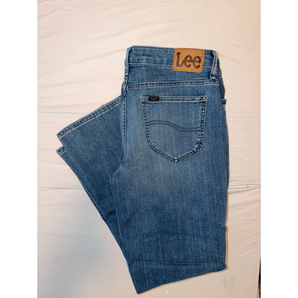 Lee Womens Size 14 Medium Straight‎ Leg Jeans Blue Mid Rise Denim 112354578